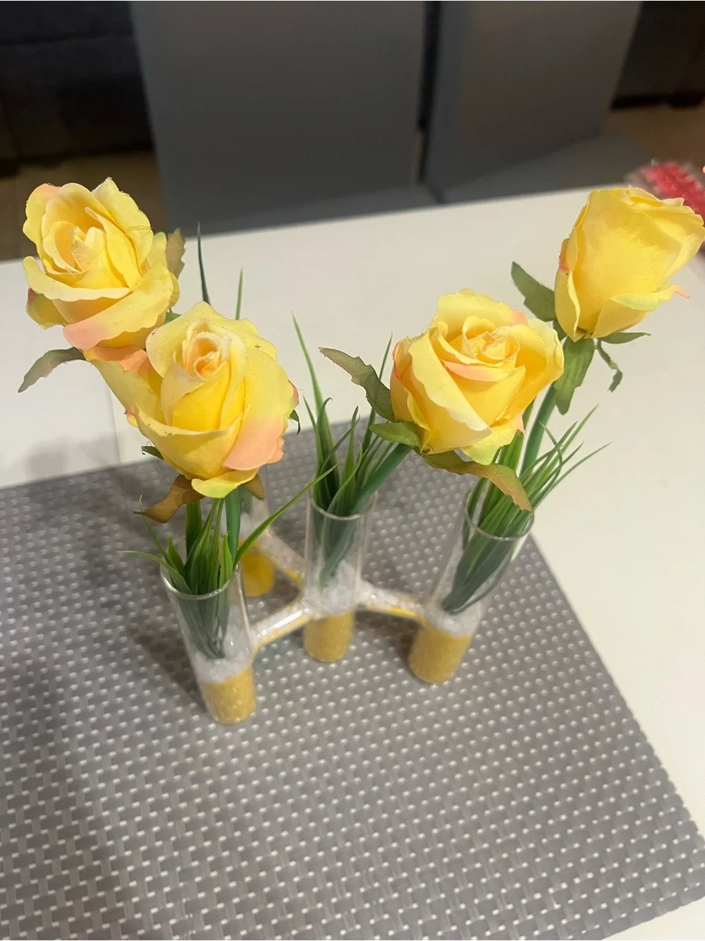 Artificial Yellow Rose Stem Vase Set - Home Accents